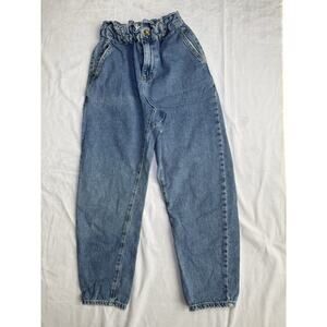 Zara high-waisted paperbag baggy jeans in a medium blue wash